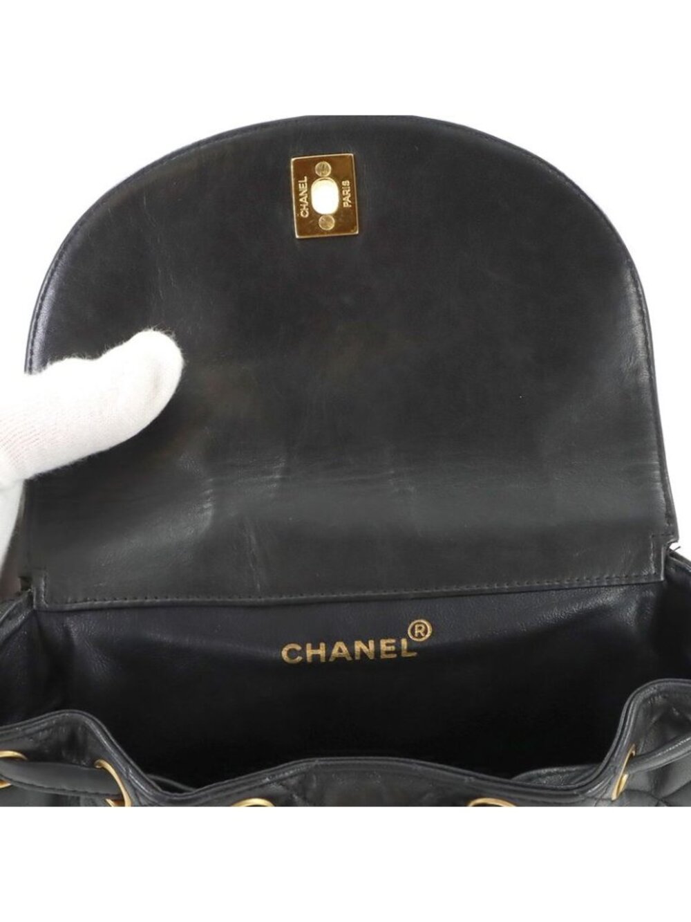 Chanel Quilted Chain Backpack Lambskin Black Vintage Gold Duma - Picture 6 of 9